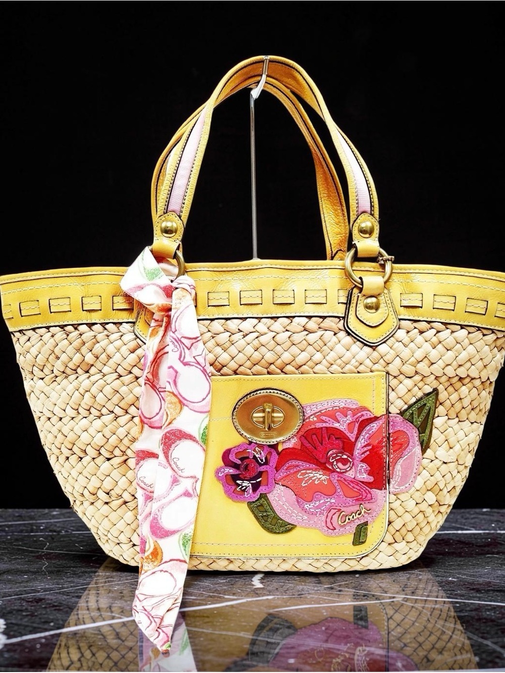 2-Pc COACH 2010 Poppy Straw Tote Bag with Scarf 😍